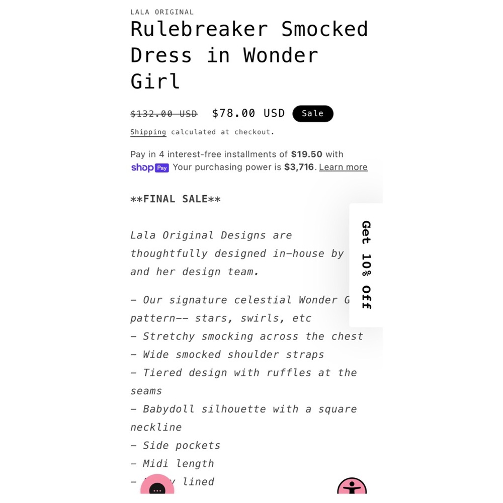 Dressed in LALA Rulebreaker Smocked
Dress in Wonder Girl - NWT! - Picture 9 of 10